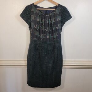 Talbots Dress Tweed Midi Women's Size 2 Teal Blue Pleated Top Career Party